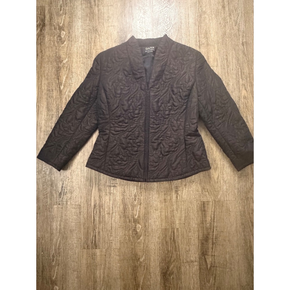 Dana Buchman Petite Quilted Zip Up Jacket Brown Floral Scroll Textured Coat P